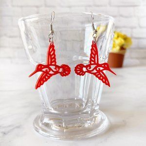 Laser cut frosted cherry acrylic Hummingbird earrings